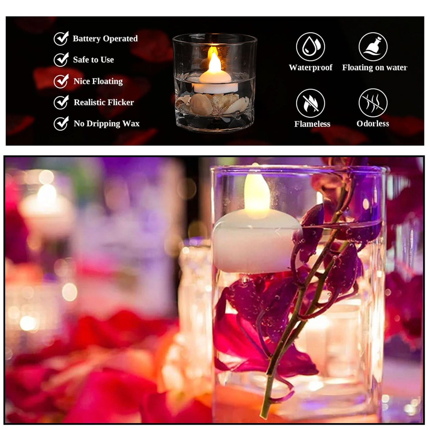 Set of 12 flameless floating battery operated tealight candles for decorative wedding use