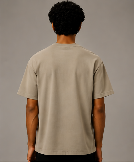 HUSTLE Men's Crew Neck Relaxed Fit T-Shirt – Dusky Cream(relax fit)