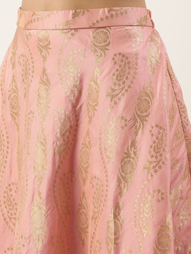 Bollywood Vogue Ready To Wear Pink Taffeta Jacquard Skirt and Blouse