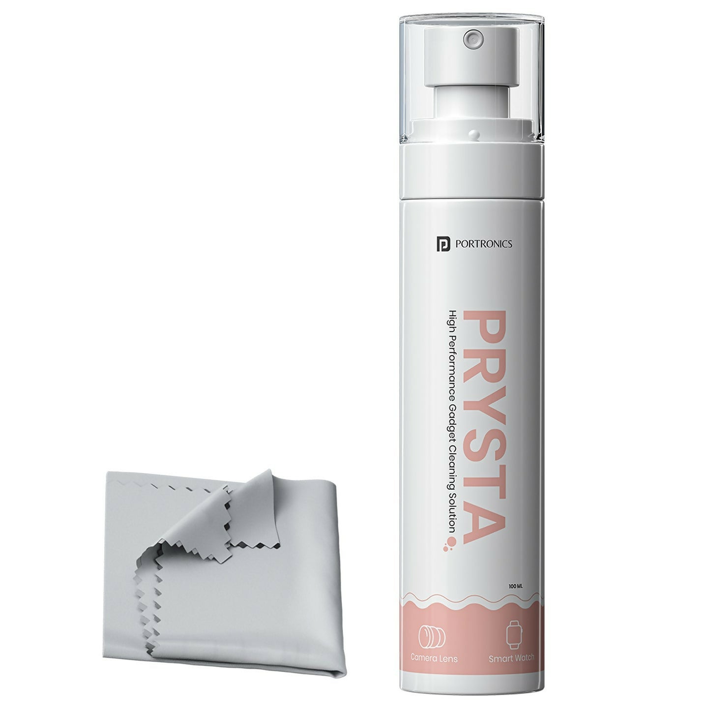 Portronics Prysta High Performance Gadget Cleaning Solution with Microfiber Cloth, 100ml Spray Cleaner for Mobile Screens, Laptops, Tablets, Smartwatches, Camera Lenses & Spectacles – POR 3256