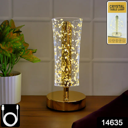 Luxury Golden Crystal LED Table Lamp with Golden Flake Acrylic Shade – USB Rechargeable Decorative Bedside(1 Pc)
