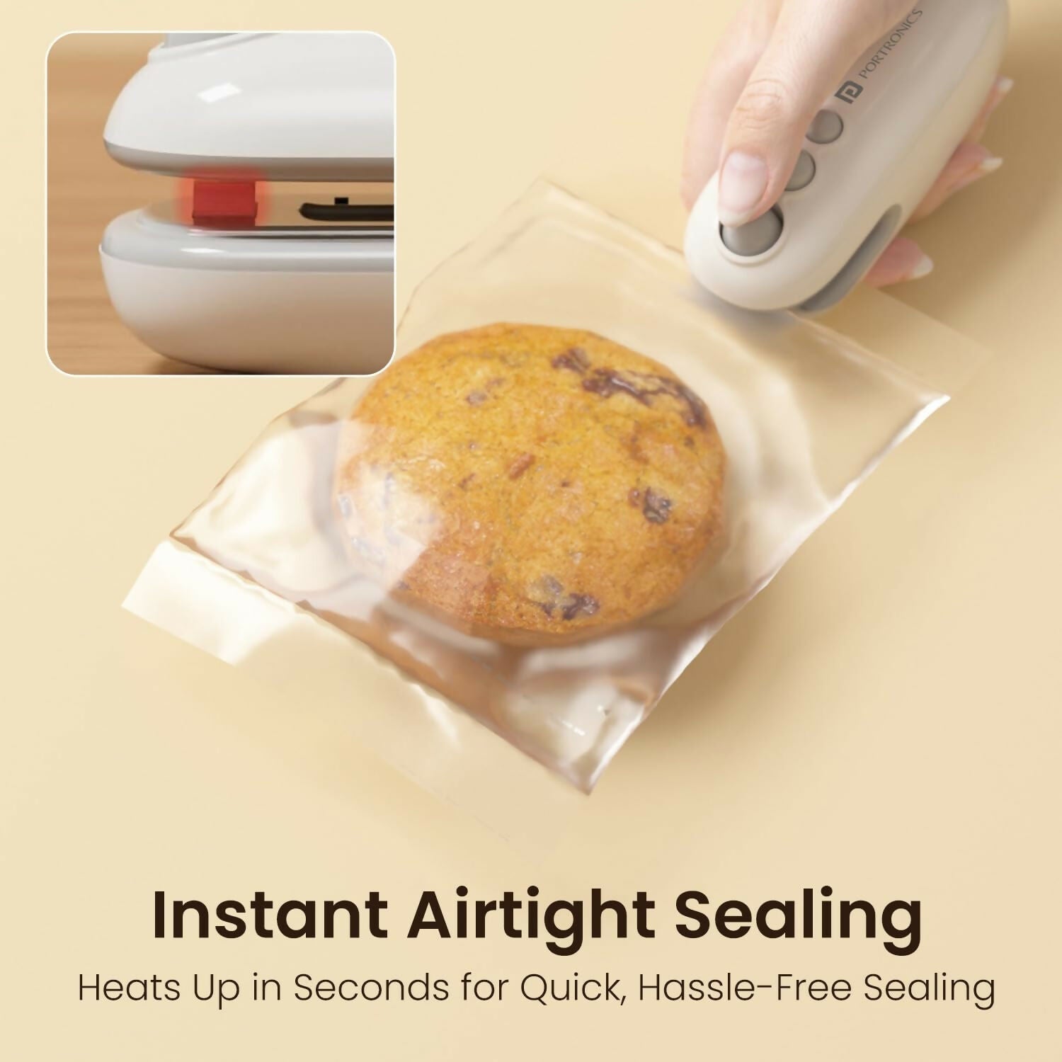 Portronics Locksy 2-in-1 Portable Mini Bag Sealer & Cutter with Type-C Rechargeable Battery, Magnetic Back, Strong Heating Seal Clip & Built-in Sharp Blade for Chips, Snacks & Travel Food Storage Halfpe Deals