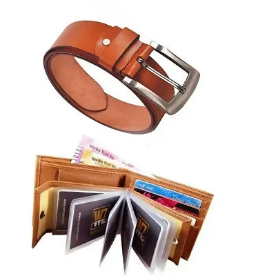 Men's Artificial Leather Belt And Wallet Combo