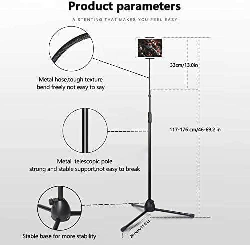 GADGETSWEAR Tablet Stand Holder with Height Adjustable, Tablet Stand 360 Rotation, 2.1m Lazy Tabletop, Tablet/Mobile Holder for Tripod - HalfPe