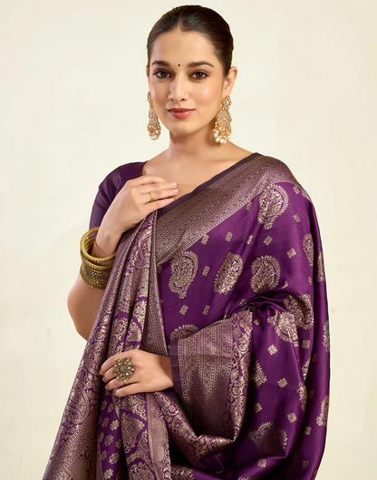 AXONIT Royal Jacquard Saree with Golden Zari Butta & Brocade Border
