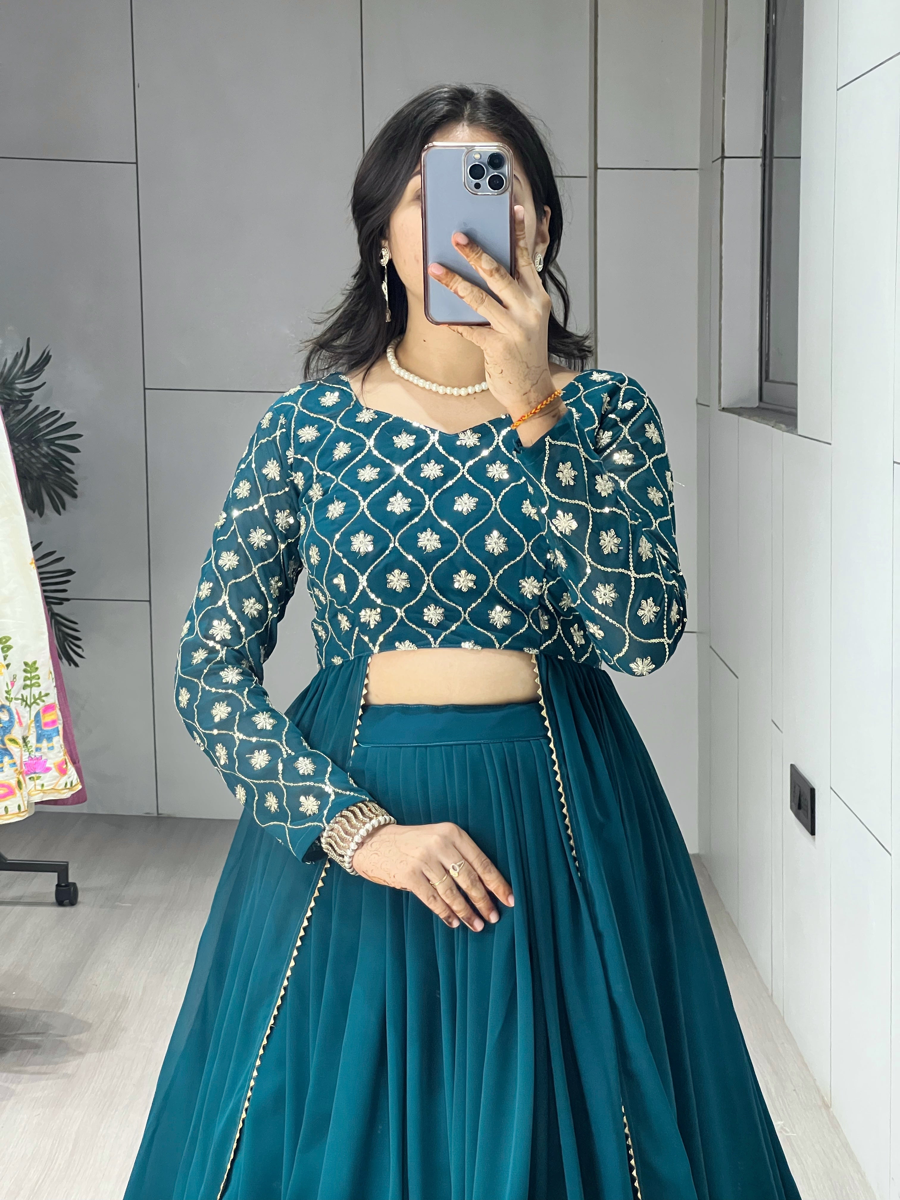 Trending Gorgette Lehenga With Traditional Embroidery Top