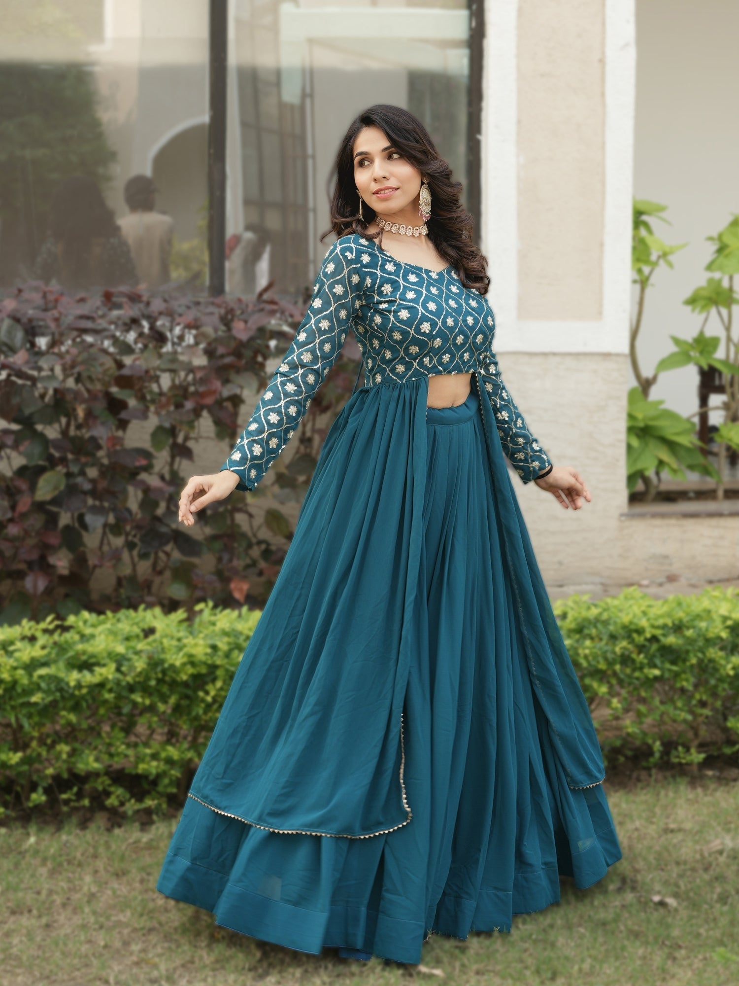 Trending Gorgette Lehenga With Traditional Embroidery Top