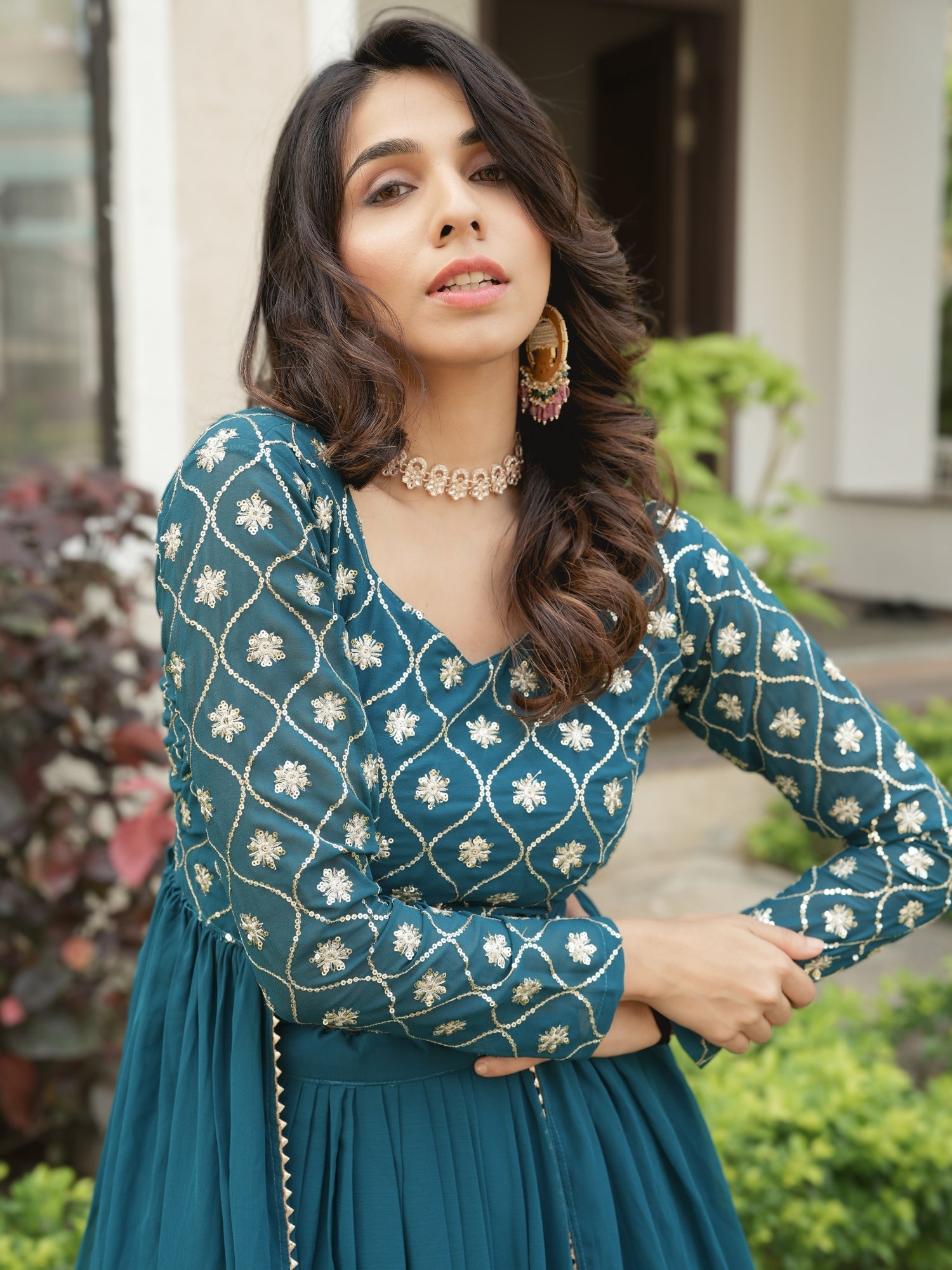 Trending Gorgette Lehenga With Traditional Embroidery Top