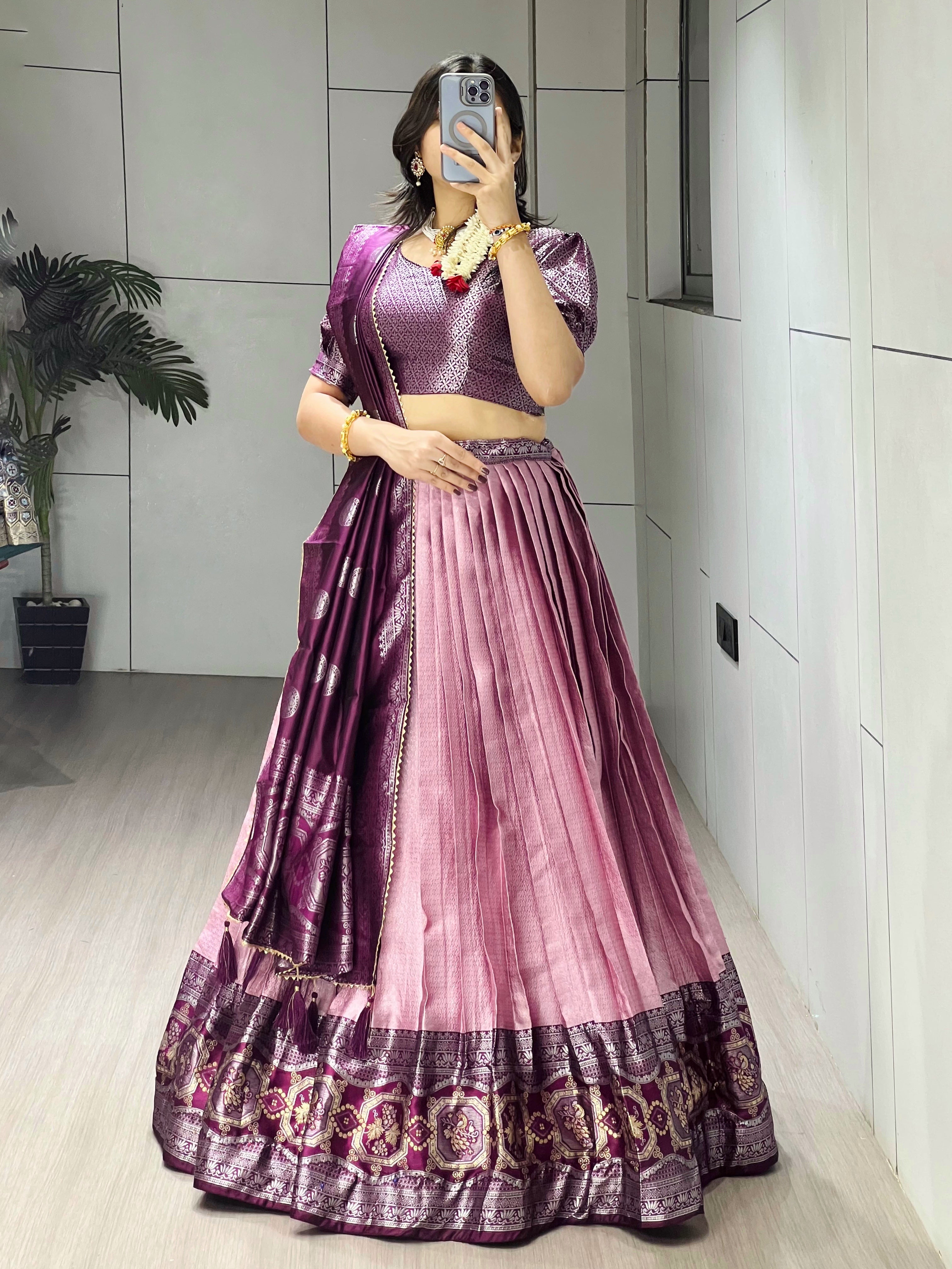 Wine Woven Design lehenga choli With Dupatta