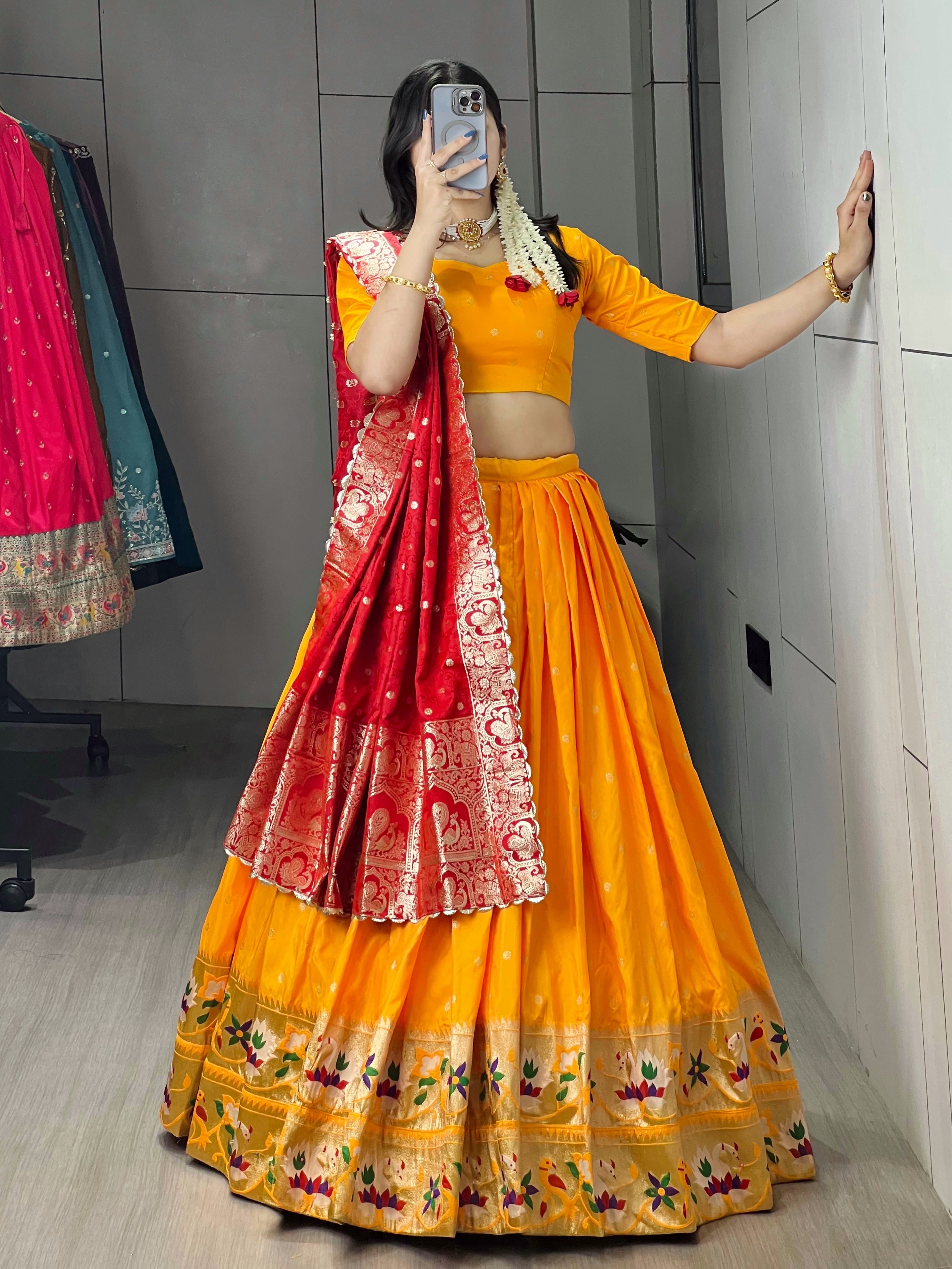 Golden Paithani Silk Lehenga Choli Sets