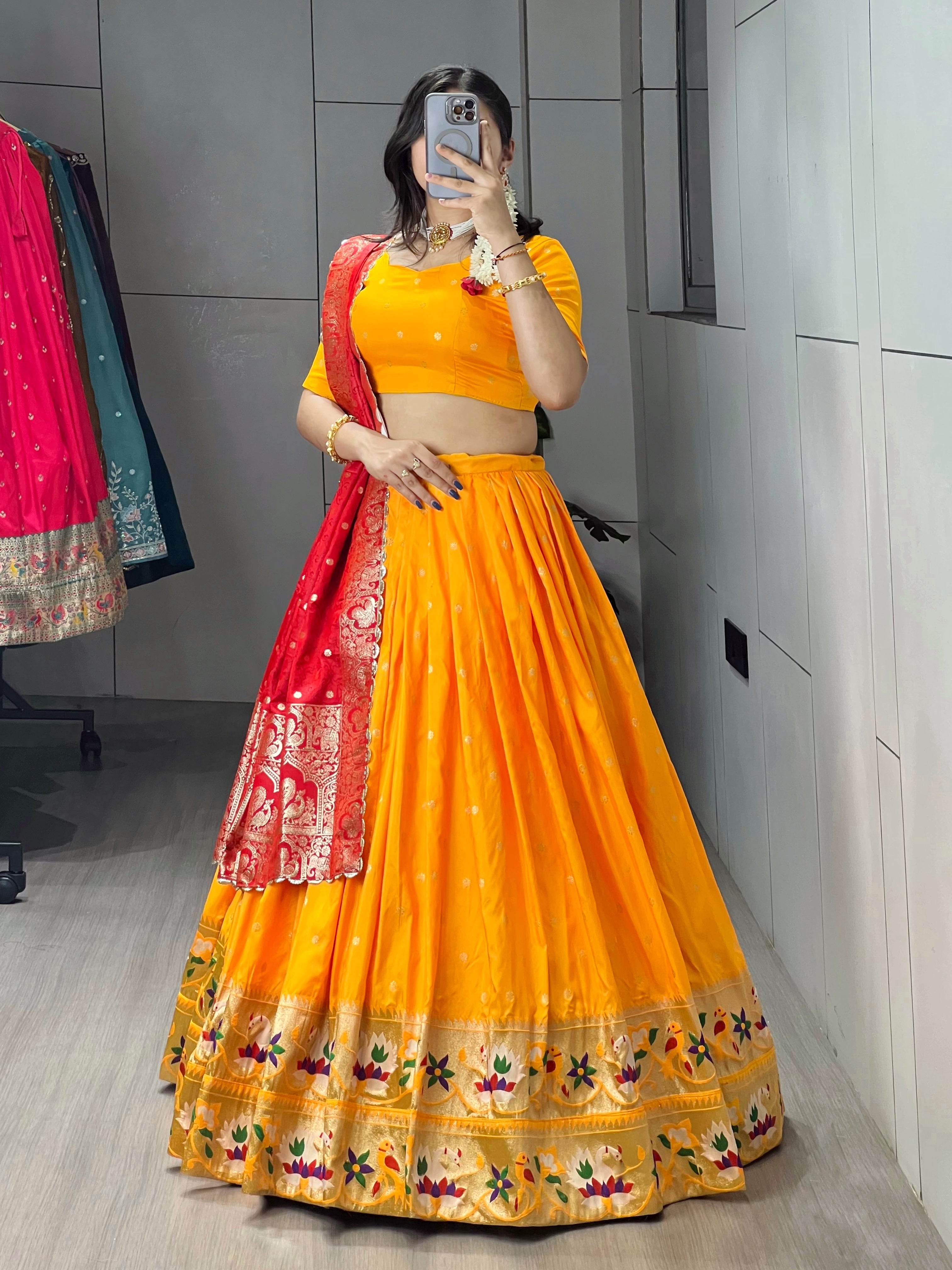 Golden Paithani Silk Lehenga Choli Sets
