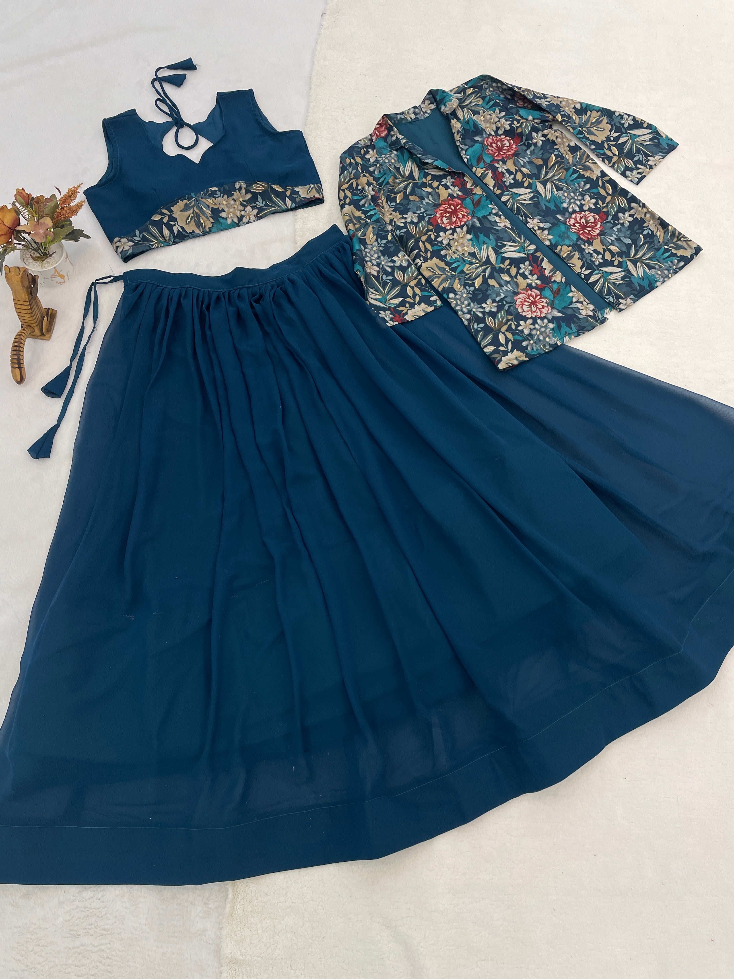 Designer Lehenga Set with Floral Print Jacket