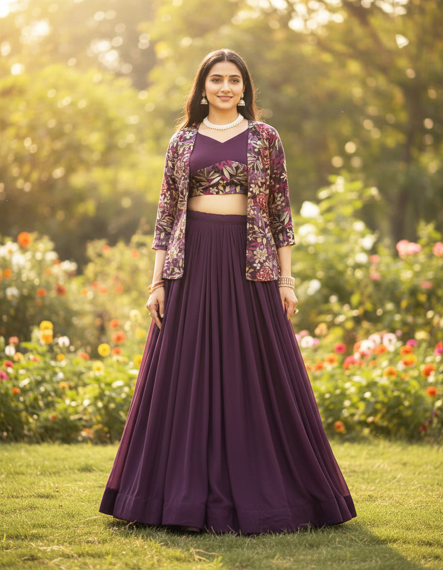 Designer Lehenga Set with Floral Print Jacket