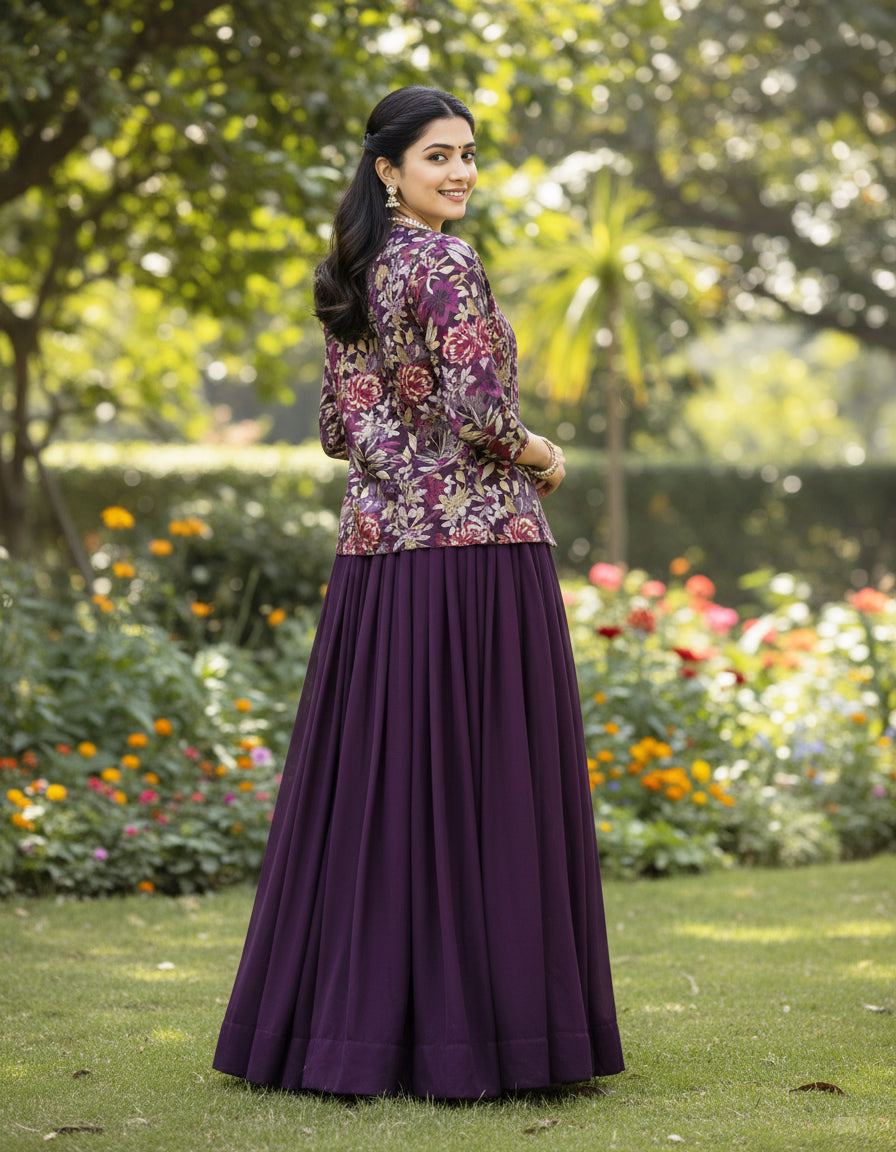 Designer Lehenga Set with Floral Print Jacket