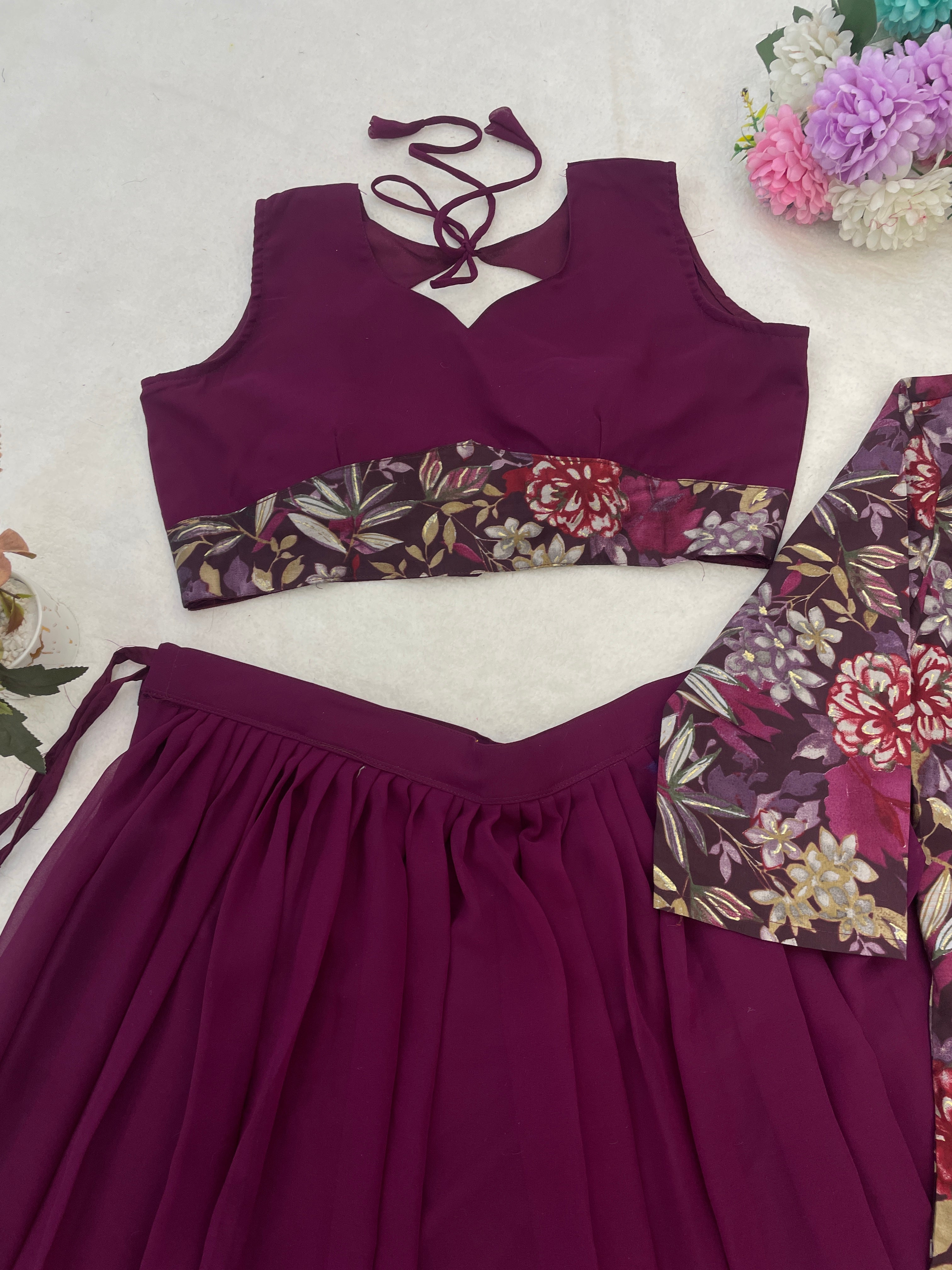 Designer Lehenga Set with Floral Print Jacket