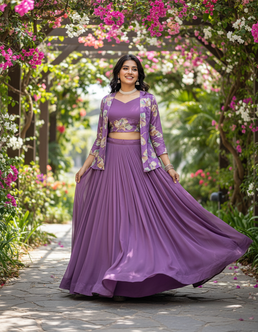 Letest Designer Lehenga Set with Floral Print Jacket