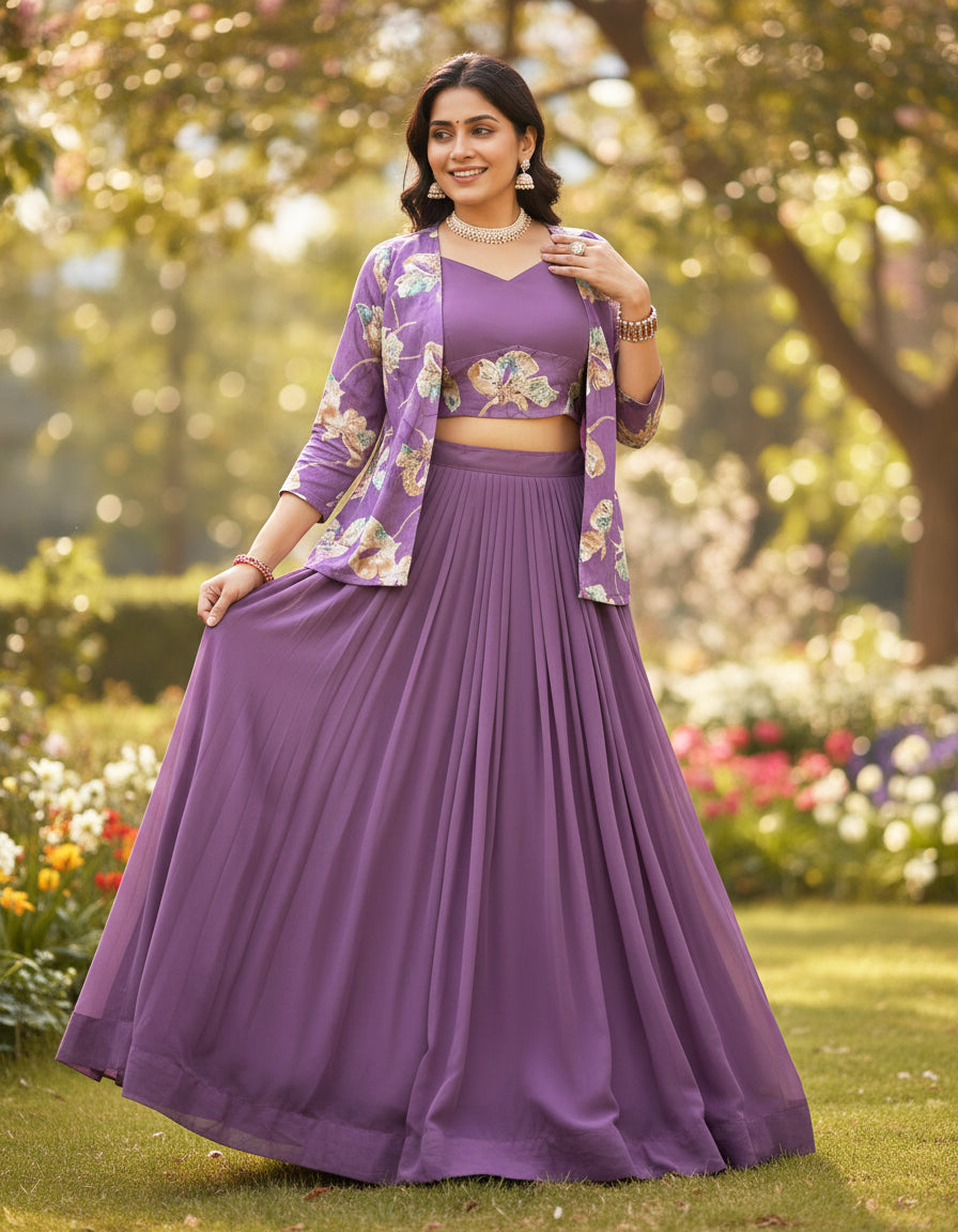 Letest Designer Lehenga Set with Floral Print Jacket