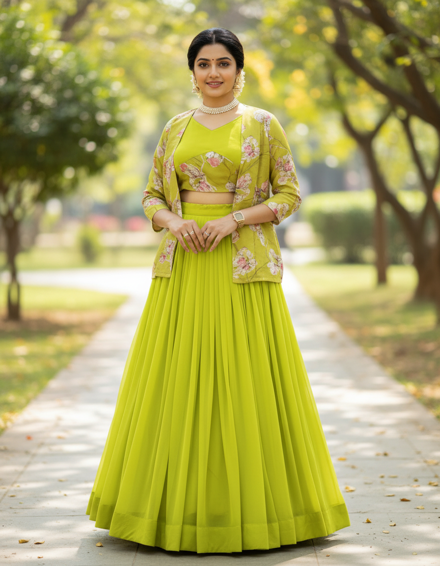 Letest Designer Lehenga Set with Floral Print Jacket