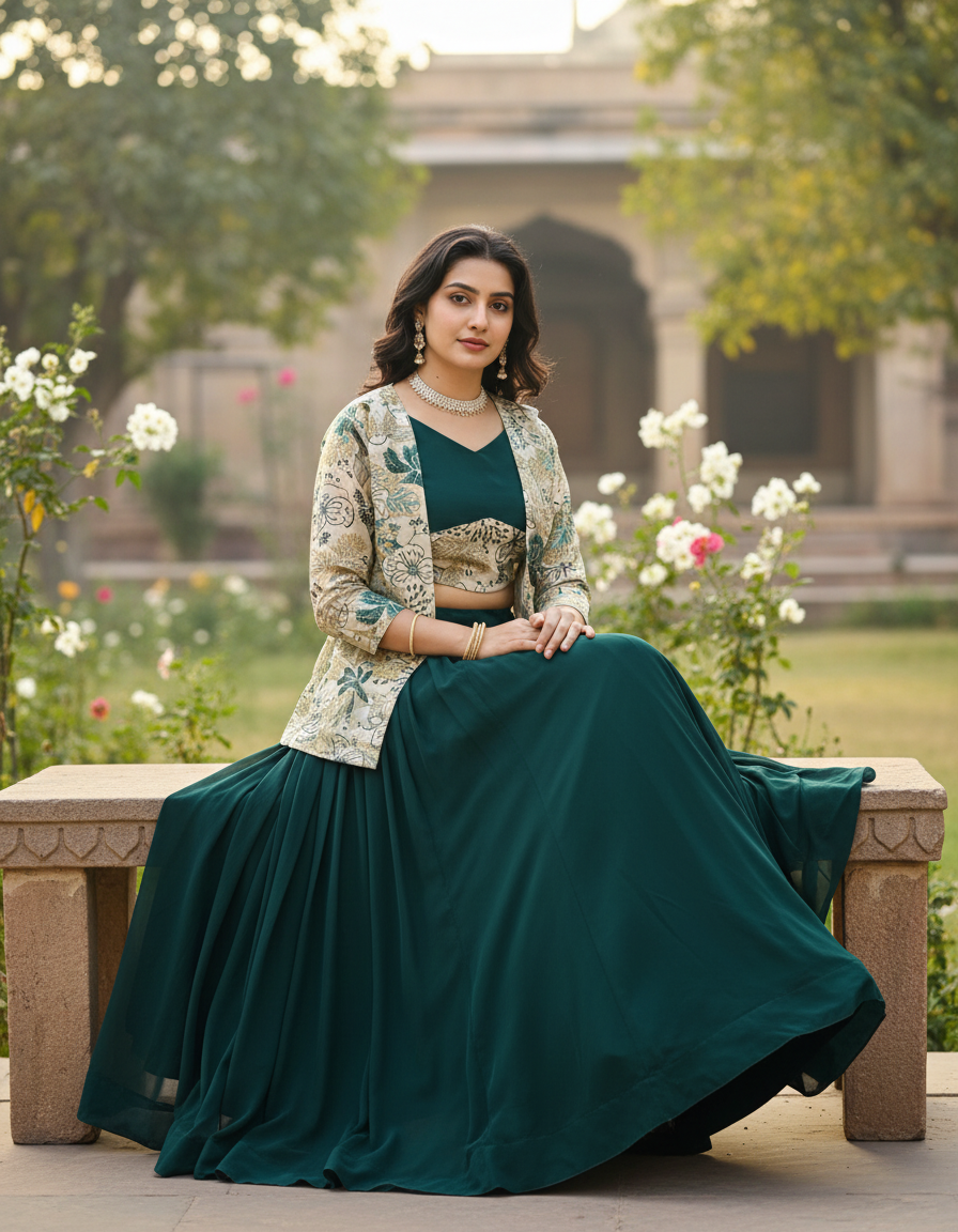 Trending Designer Lehenga Set with Floral Print Jacket