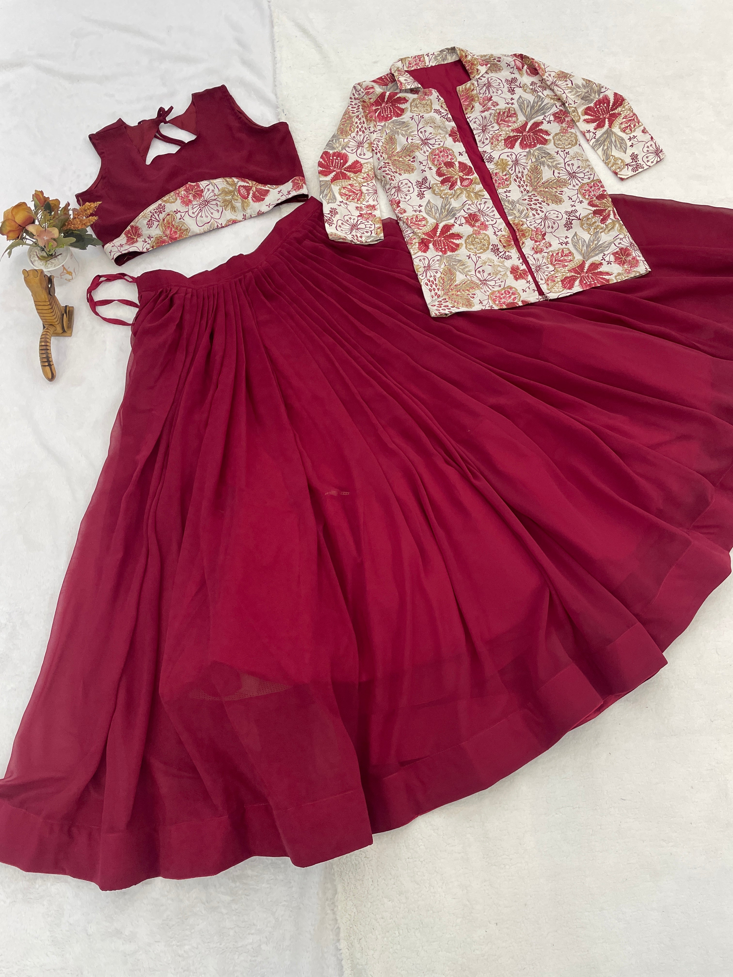Trending Designer Lehenga Set with Floral Print Jacket