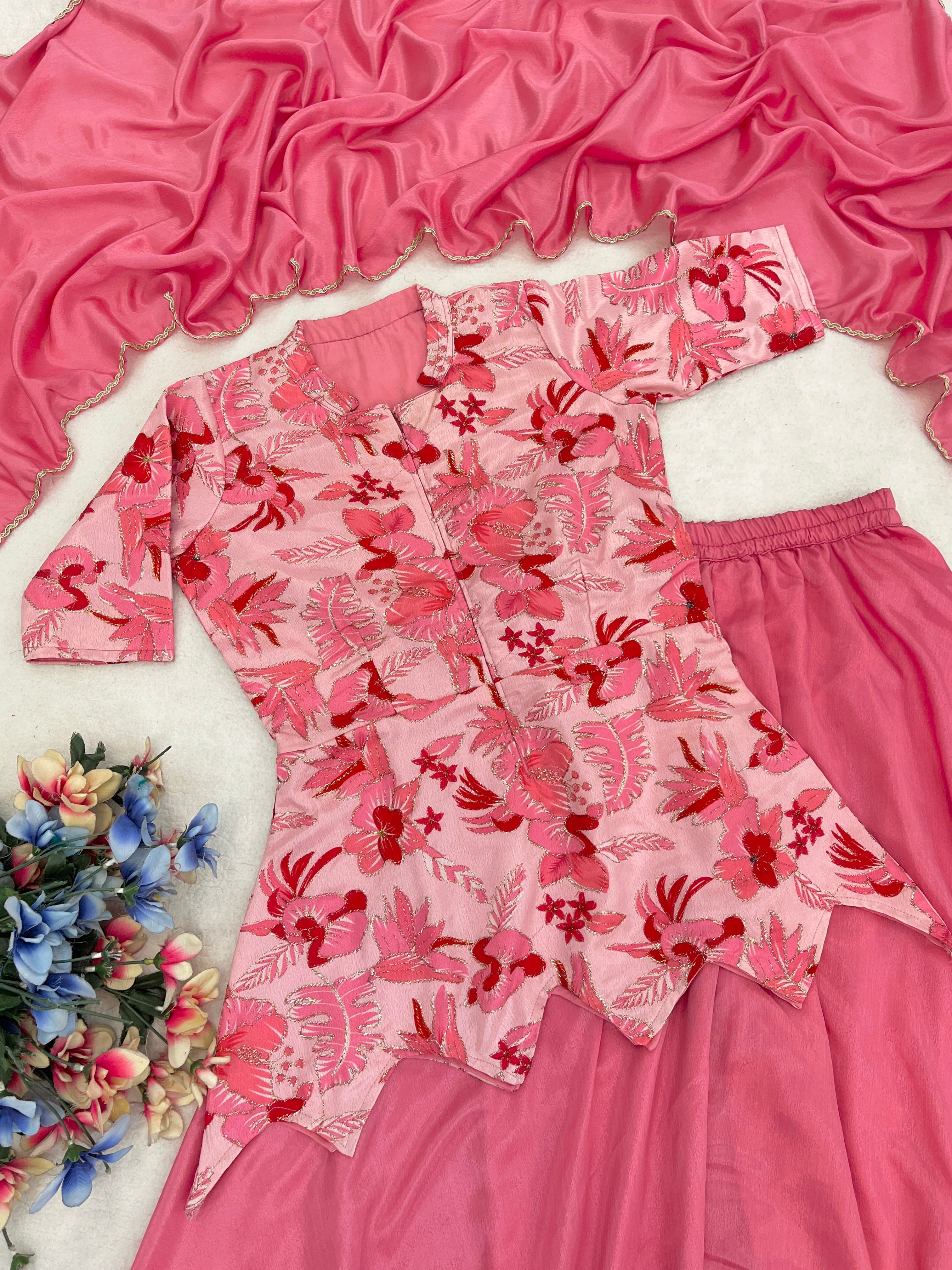 Letest Fancy Top-Plazo With Dupatta Sets
