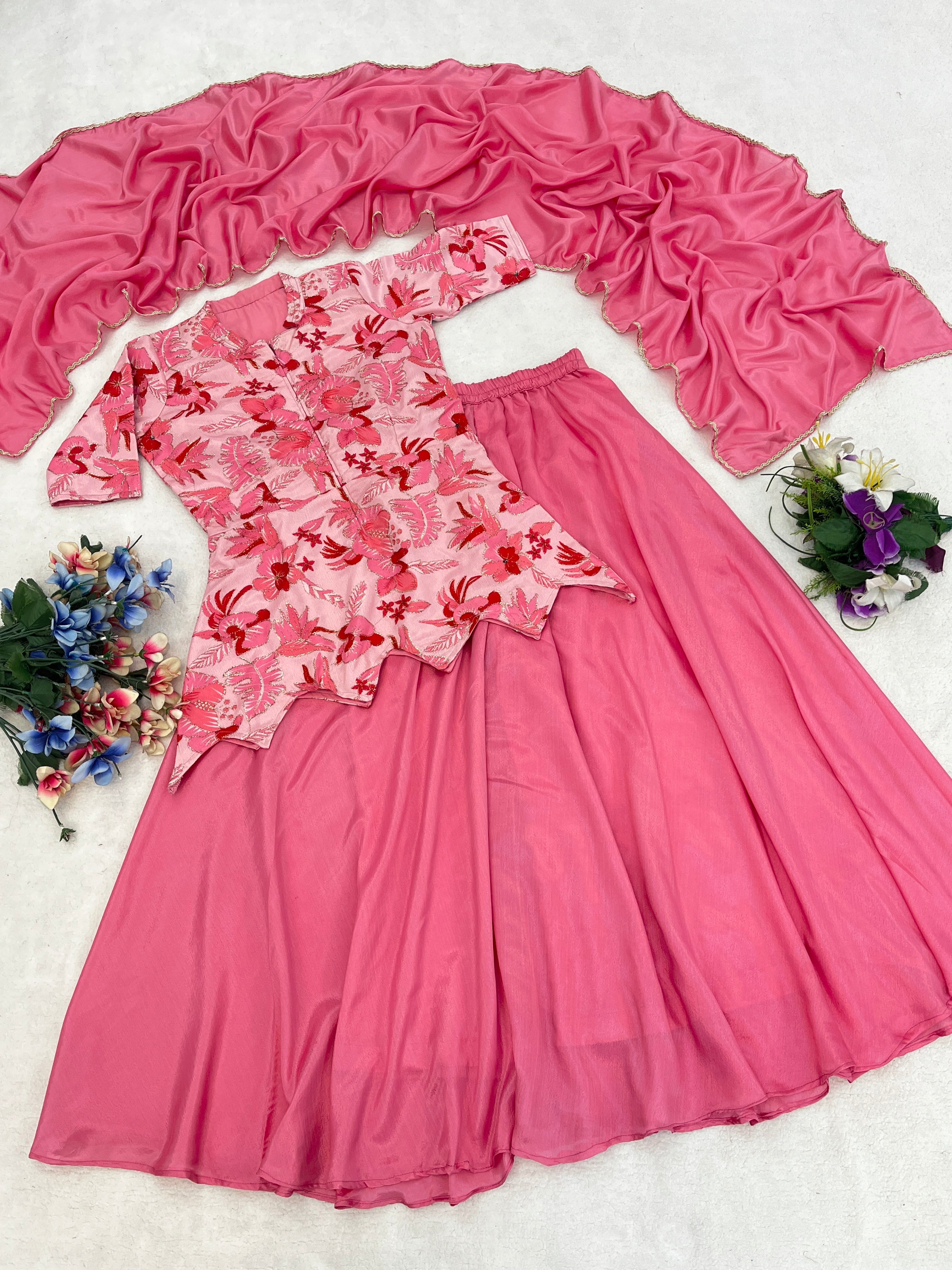 Letest Fancy Top-Plazo With Dupatta Sets