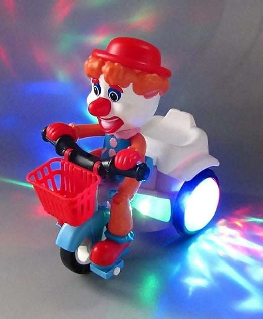 Electric Cartoon Clown Tricycle: Multicolor Light & Music Stunt Car