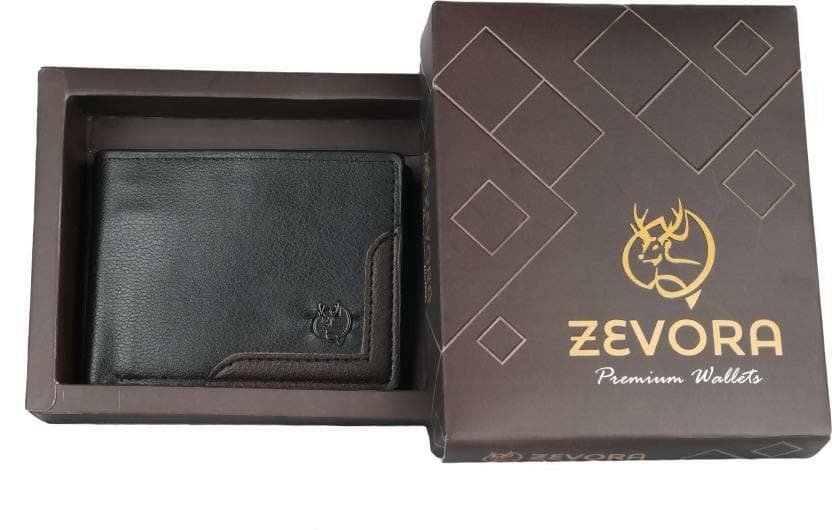 ZEVORA Men Casual Black Genuine Leather Wallet (4 Card Slots) - HalfPe