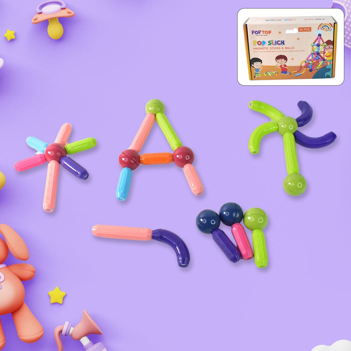 Magnetic Sticks Building Blocks Learning Toy For Kids (32 Pc) HP DD
