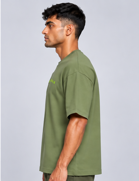 HUSTLE Essentials Men's Crew Neck Oversized T-Shirt – Olive Green(Oversized fit)