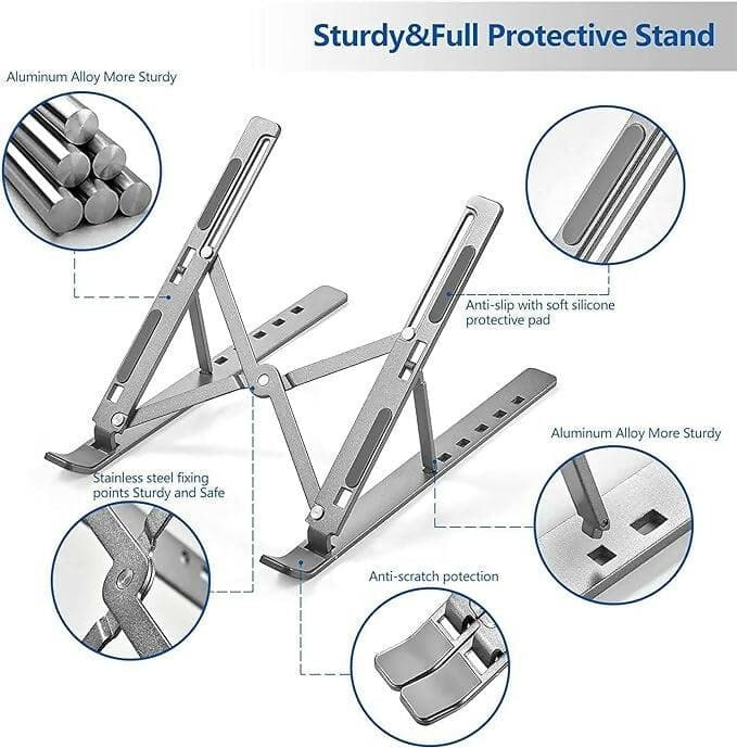 LS02 Laptop Stand Aluminum Body (6 Adjustable Stands,17Inches,Grey) - HalfPe