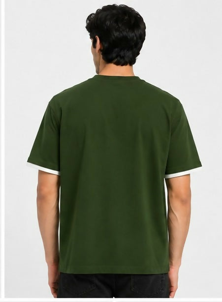 HUSTLE Men's Oversized Fit Crew Neck T-Shirt – Dark Olive Green(Oversized fit)
