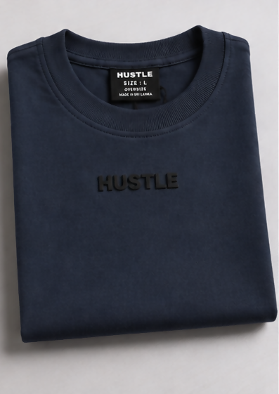HUSTLE Men's Crew Neck Oversized Tees - Dark Navy Blue
