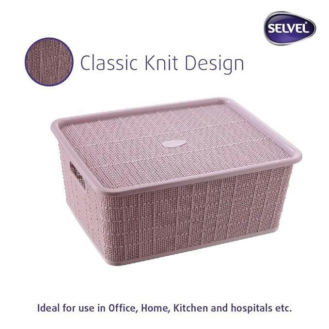 Selvel Medium Multipurpose Storage Basket with Lid ,( Polypropylene, Purple,Size:22x 9.5X 9.5cm) - HalfPe