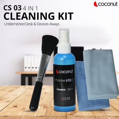 CS03 - 4 in 1 Cleaning Kit with Brush, Lint-free microfibre cloth & soft Cloth - HalfPe