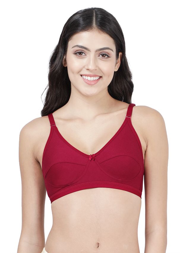 Susie 3/4th Coverage Non Padded Red Dahlia Wirefree Adjustable, Non Detachable Seamed Everyday Bra