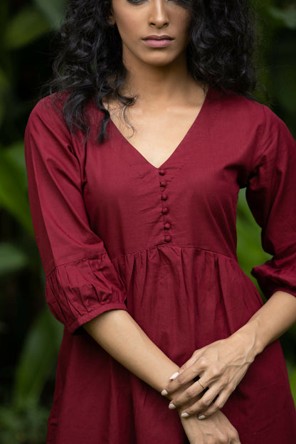 Scarlett Jewel Toned Solid Cotton Midi Dress With Three Quarter Sleeves And Elegant Silhouette Studio Sienna