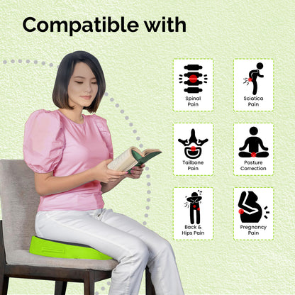 Sleepsia Orthopedic Coccyx U-Shape Seat Cushion Pillow for Tailbone Pain Relief (Black/Green)