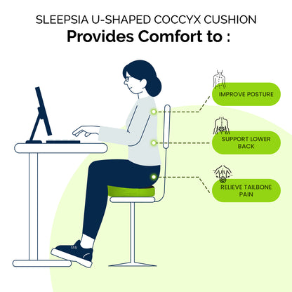 Sleepsia Orthopedic Coccyx U-Shape Seat Cushion Pillow for Tailbone Pain Relief (Black/Green)