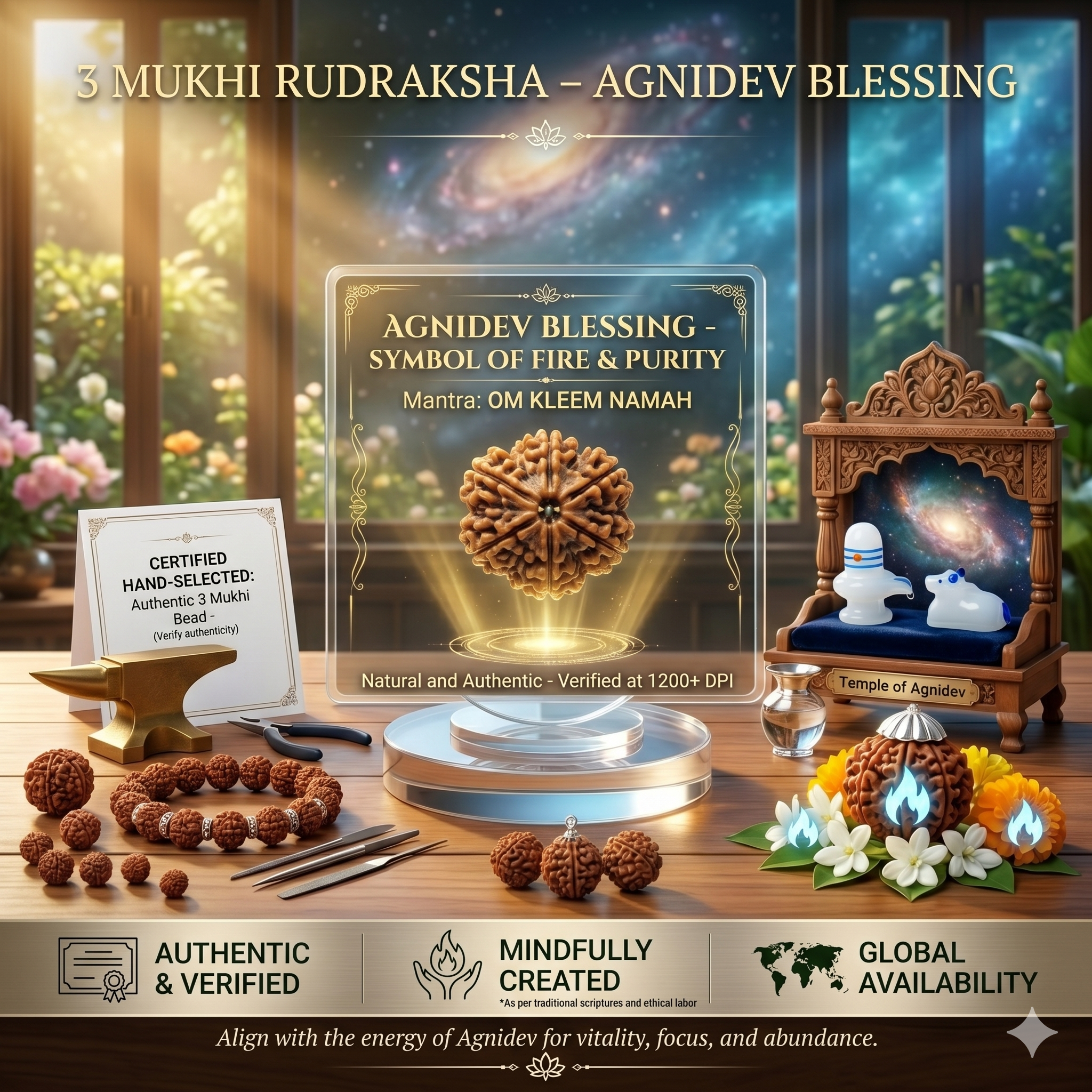 3 Mukhi Rudraksha Bead – Agnidev Blessing Natural Sacred Rudraksha