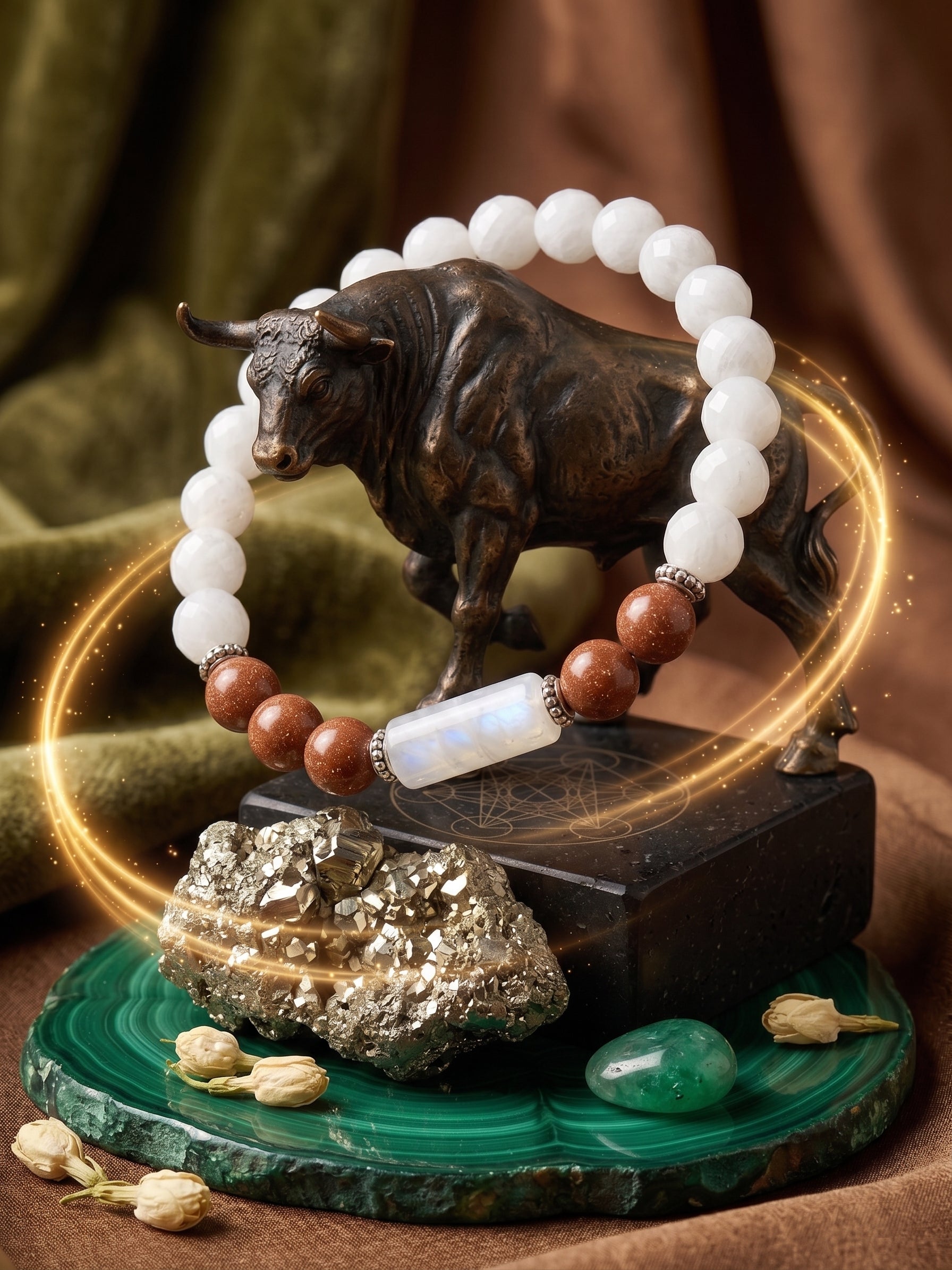 TAURUS RASHI BRACELET (Vrushabh Rashi-వృషభ రాశి)– Semi Precious Gemstone Beaded Bracelet for Energy, Strength & Positivity