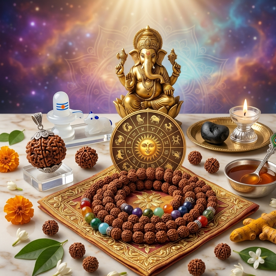 6 Mukhi Rudraksha Mala – Kartikeya Blessing Spiritual Prayer Beads Necklace