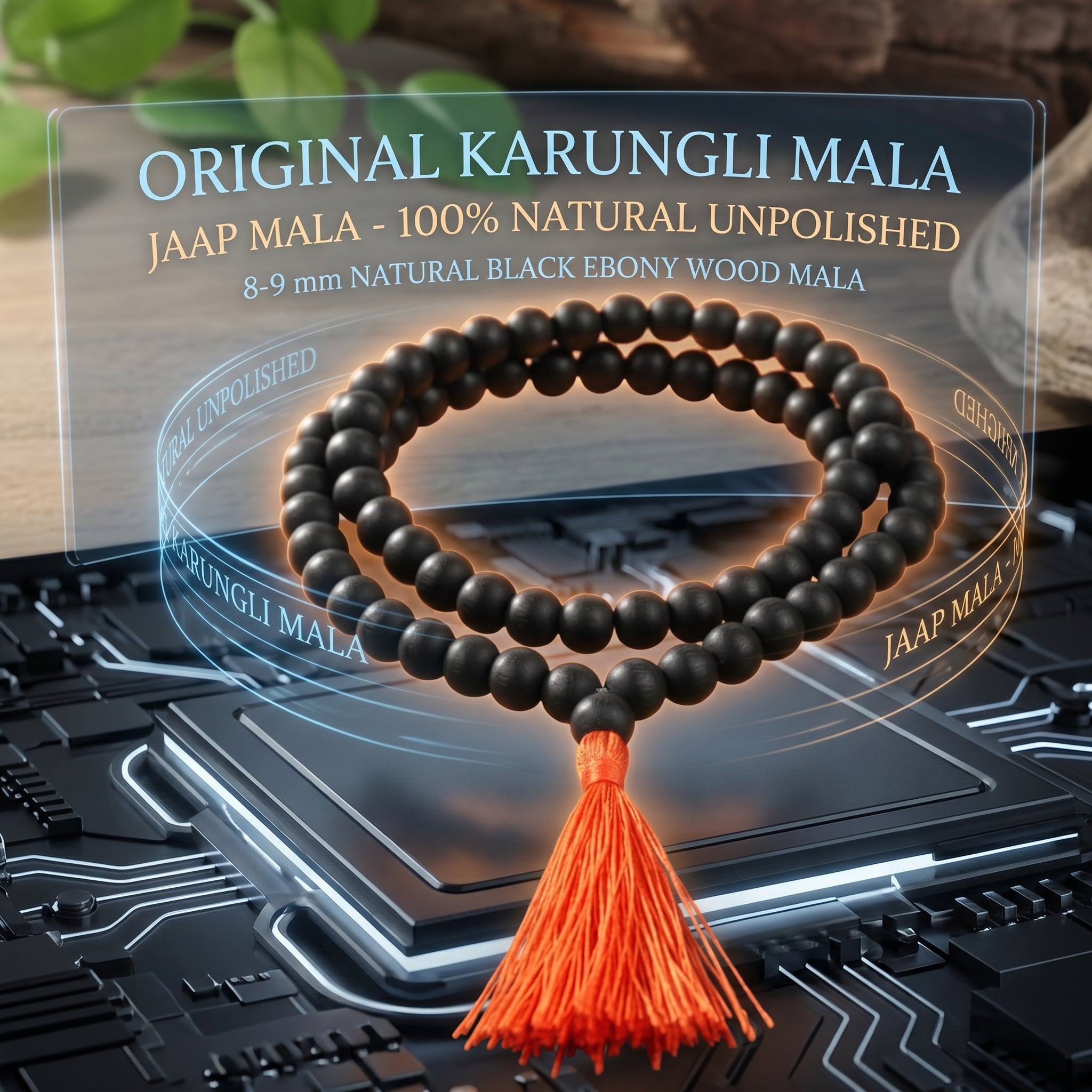 Original Karungli Mala Jaap Mala 100% Natural Unpolished 8-9 mm-Natural Black Ebony Wood Mala