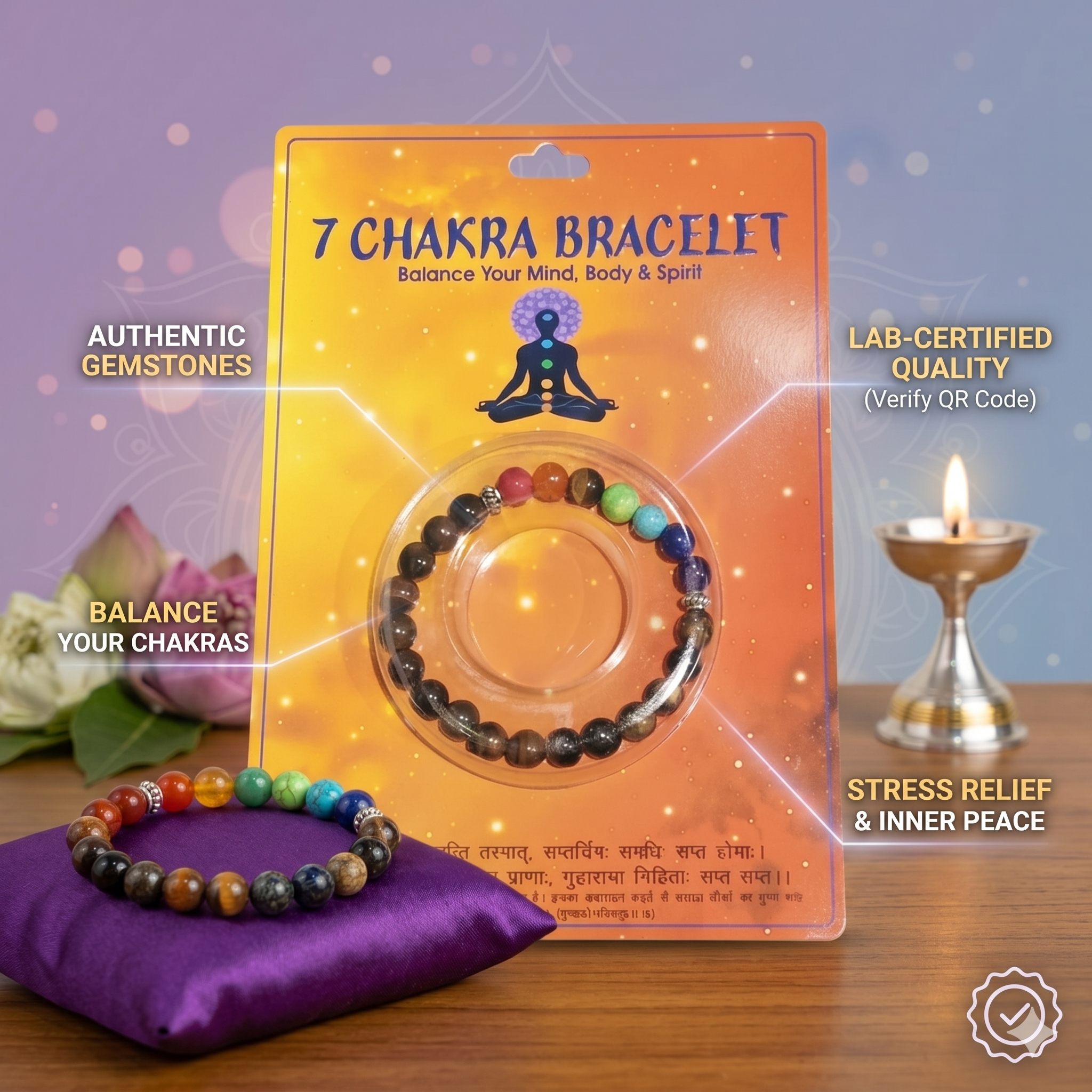 7 Chakra Bracelet – Natural Healing Stone Beaded Bracelet for Balancing Mind, Body & Spirit