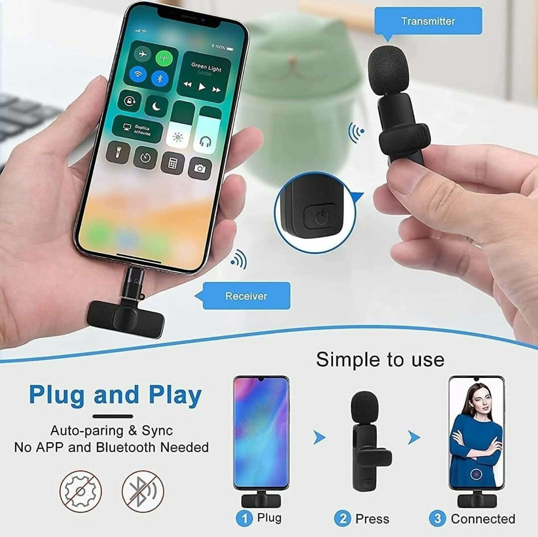 K8 Wireless Microphone with Lightning & Type-C Receiver, 20m Range, Plug & Play Clip-On Mic for iPhone & Android Dreams Gadgets