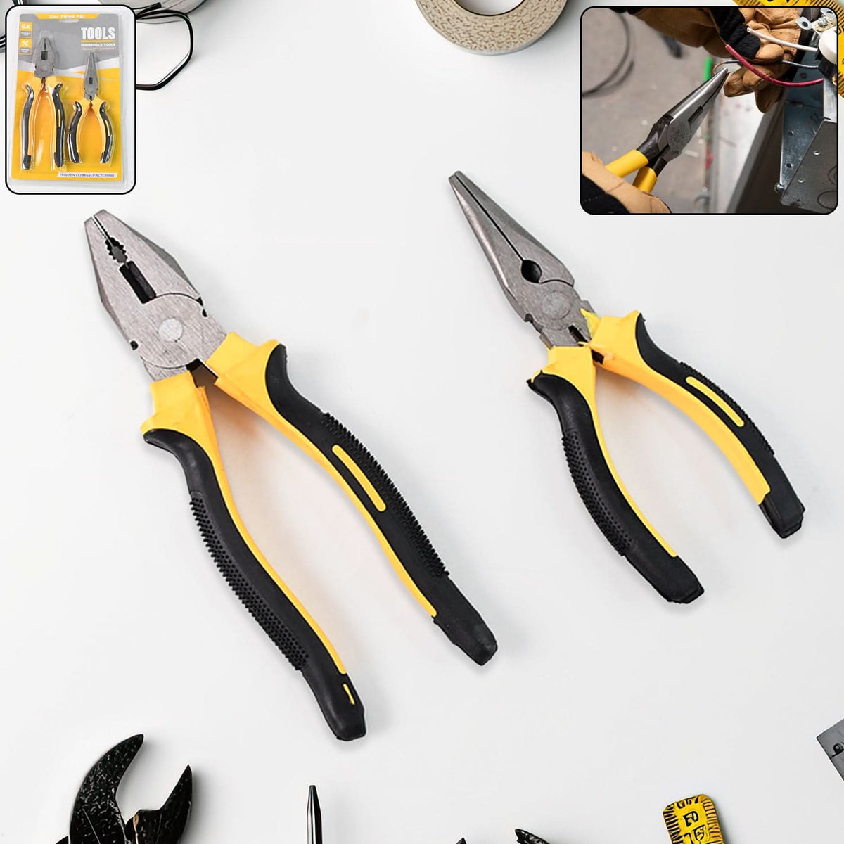 Long Nose Plier And Flat Mouth Plier Combo Tools (2 Pc Set) HP DD