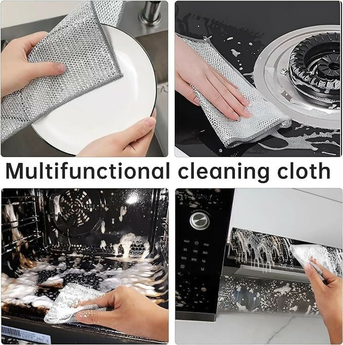 Non-Scratch Double Layer Steel Scrubber Pads Pack of 6 Stainless Steel Dish Cleaning Cloths for Utensils, Sinks & Multipurpose Wet/Dry Use