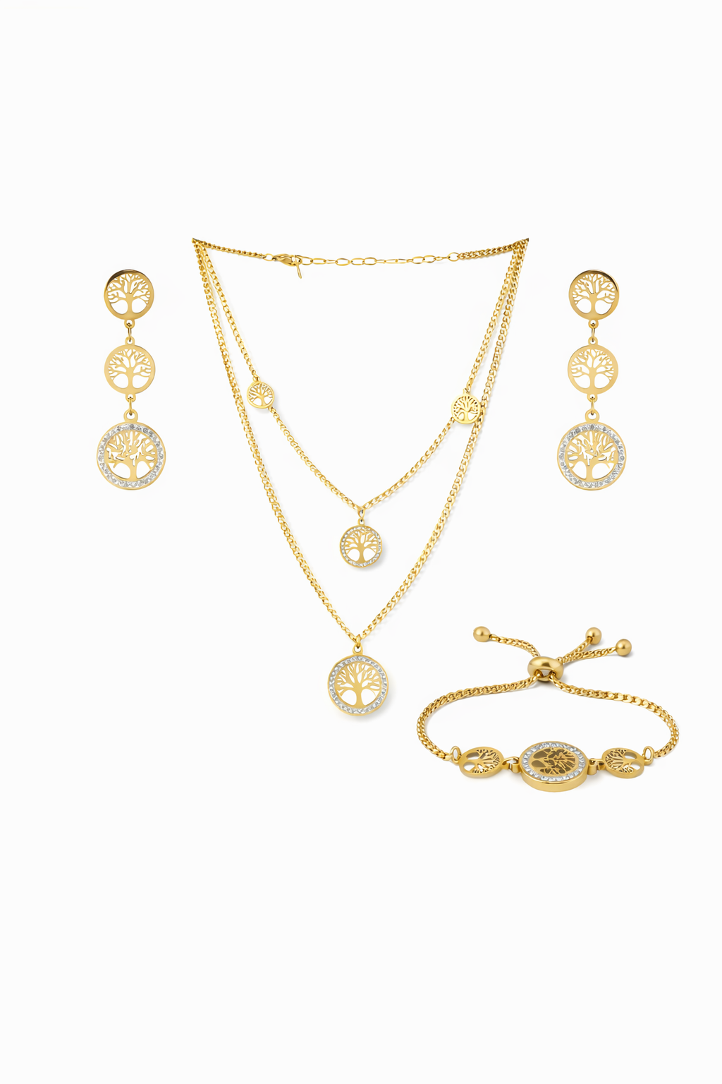Jazz and Sizzle Gold Finish Tree of Life Combo Set ‚Äì Necklace, Earrings & Bracelet