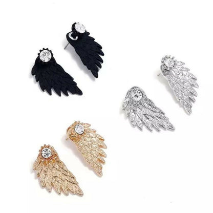 Heavenly Elegance: Angel Wing Stud Earrings with Crystal Accents Set of 3