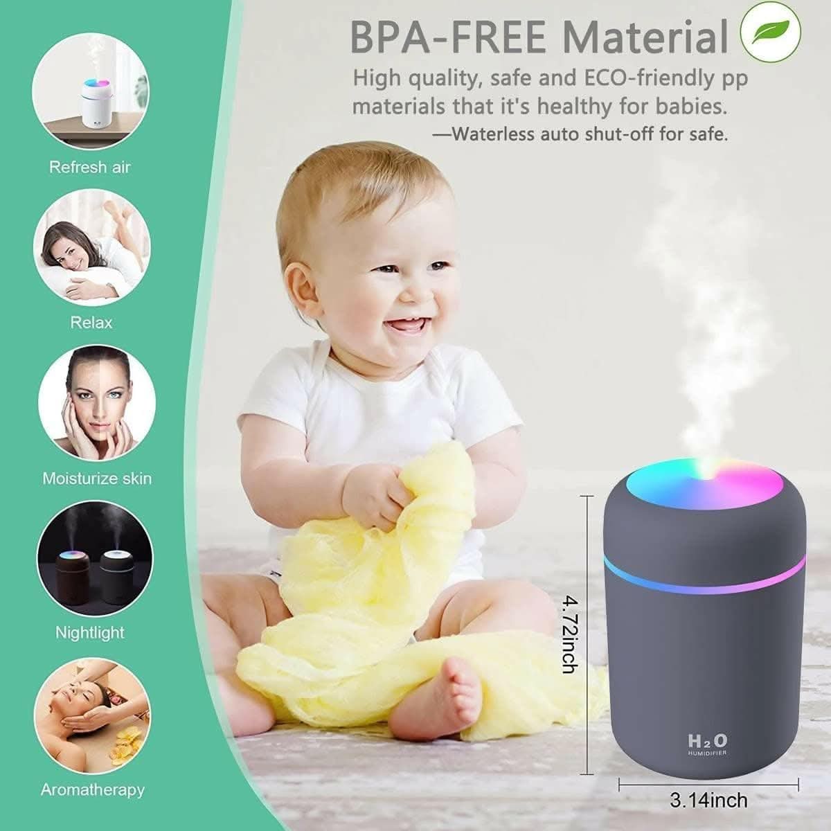 Ultrasonic Essential Electric (H2O) Humidifier for Room Moisture (Single Piece) - HalfPe